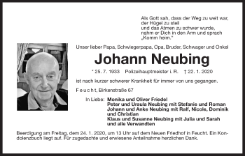 Traueranzeige von Johann Neubing von Der Bote