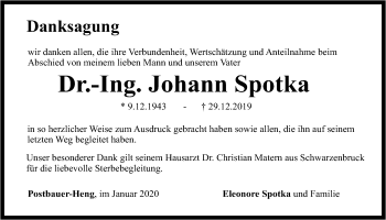 Traueranzeige von Johann Spotka von Der Bote