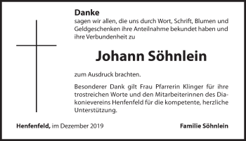 Traueranzeige von Johann Söhnlein von Hersbrucker Zeitung