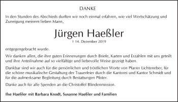 Traueranzeige von Jürgen Haeßler von Hersbrucker Zeitung