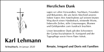 Traueranzeige von Karl Lehmann von Pegnitz-Zeitung