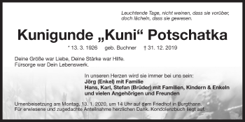 Traueranzeige von Kunigunde Kuni Potschatka von Der Bote