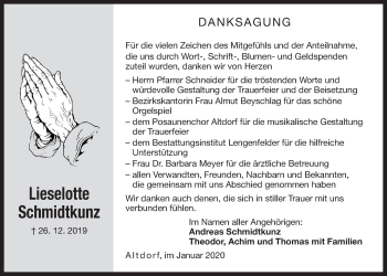 Traueranzeige von Lieselotte Schmidtkunz von Der Bote