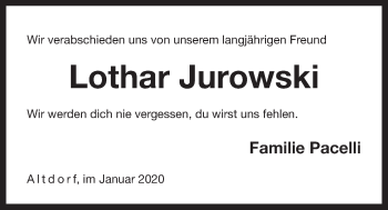 Traueranzeige von Lothar Jurowski von Der Bote