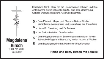 Traueranzeige von Magdalena Hirsch von Der Bote