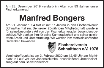 Traueranzeige von Manfred Bongers von Pegnitz-Zeitung