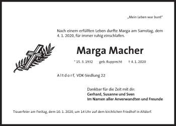 Traueranzeige von Marga Macher von Der Bote