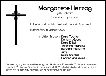 Traueranzeige von Margarete Herzog von Hersbrucker Zeitung