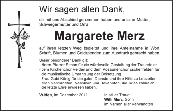 Traueranzeige von Margarete Merz von Hersbrucker Zeitung