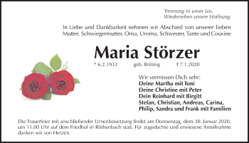 Traueranzeige von Maria Störzer von Pegnitz-Zeitung