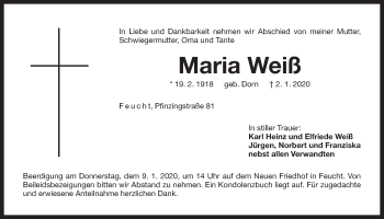 Traueranzeige von Maria Weiß von Der Bote