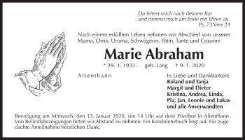 Traueranzeige von Marie Abraham von Der Bote