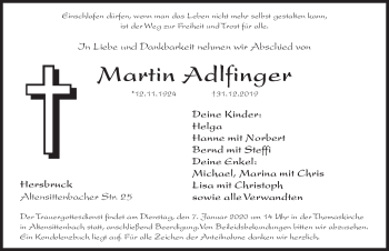 Traueranzeige von Martin Adlfinger von Hersbrucker Zeitung