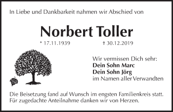 Traueranzeige von Norbert Toller von Pegnitz-Zeitung