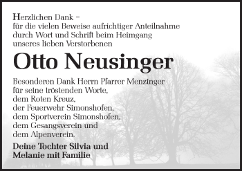Traueranzeige von Otto Neusinger von Pegnitz-Zeitung
