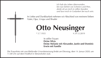 Traueranzeige von Otto Neusinger von Pegnitz-Zeitung