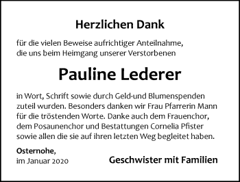 Traueranzeige von Pauline Lederer von Pegnitz-Zeitung