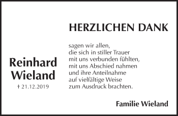 Traueranzeige von Reinhard Wieland von Pegnitz-Zeitung