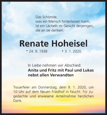 Traueranzeige von Renate Hoheisel von Der Bote