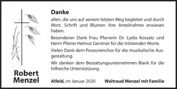 Traueranzeige von Robert Menzel von Hersbrucker Zeitung