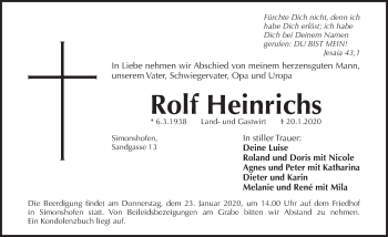 Traueranzeige von Rolf Heinrichs von Pegnitz-Zeitung