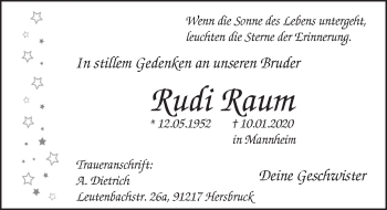 Traueranzeige von Rudi Raum von Hersbrucker Zeitung