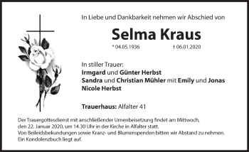 Traueranzeige von Selma Kraus von Hersbrucker Zeitung