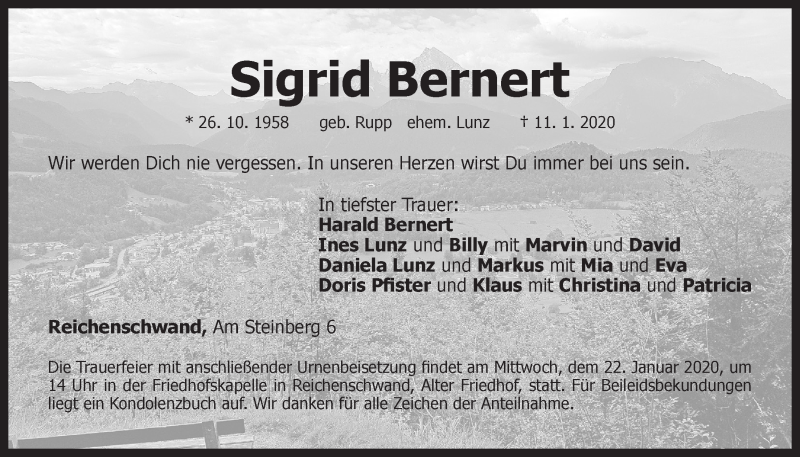  Traueranzeige für Sigrid Bernert vom 18.01.2020 aus Der Bote