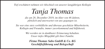 Traueranzeige von Tanja Thomas von Pegnitz-Zeitung