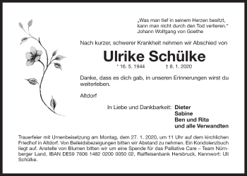 Traueranzeige von Ulrike Schülke von Der Bote