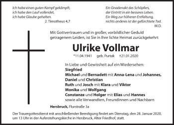 Traueranzeige von Ulrike Vollmar von Hersbrucker Zeitung
