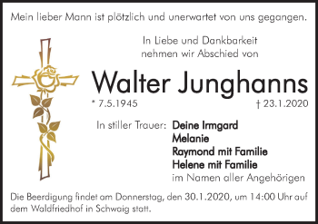 Traueranzeige von Walter Junghanns von Pegnitz-Zeitung