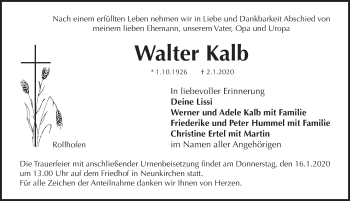 Traueranzeige von Walter Kalb von Pegnitz-Zeitung