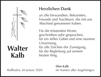 Traueranzeige von Walter Kalb von Pegnitz-Zeitung
