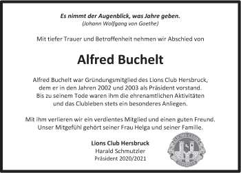 Traueranzeige von Alfred Buchelt von Hersbrucker Zeitung