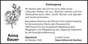 Traueranzeige von Anna Bauer von Hersbrucker Zeitung