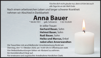 Traueranzeige von Anna Bauer von Hersbrucker Zeitung