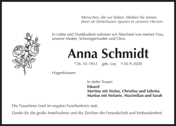 Traueranzeige von Anna Schmidt von Der Bote