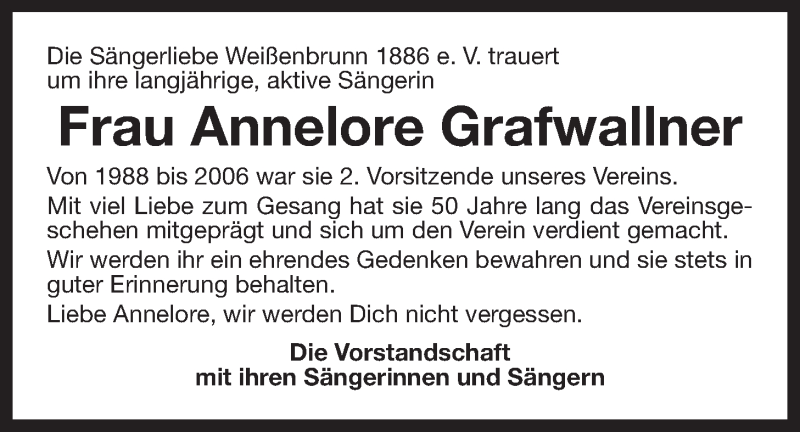  Traueranzeige für Annelore Grafwallner vom 17.10.2020 aus Der Bote