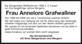Traueranzeige von Annelore Grafwallner von Der Bote