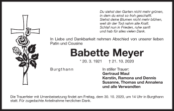Traueranzeige von Babette Meyer von Der Bote