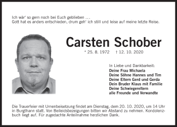 Traueranzeige von Carsten Schober von Der Bote