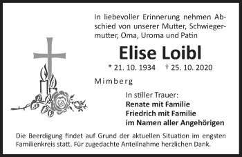 Traueranzeige von Elise Loibl von Der Bote