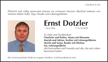 Traueranzeige von Ernst Dotzler von Pegnitz-Zeitung