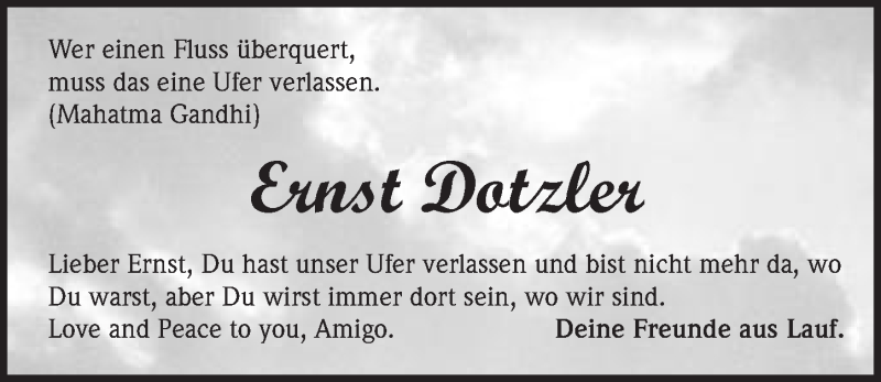  Traueranzeige für Ernst Dotzler vom 24.10.2020 aus Pegnitz-Zeitung