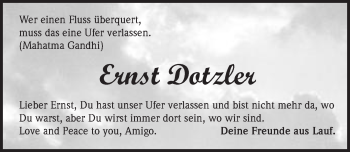 Traueranzeige von Ernst Dotzler von Pegnitz-Zeitung