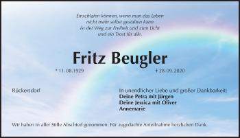 Traueranzeige von Fritz Beugler von Pegnitz-Zeitung