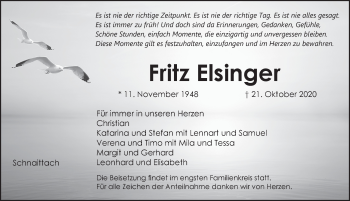 Traueranzeige von Fritz Elsinger von Pegnitz-Zeitung