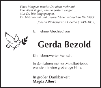 Traueranzeige von Gerda Bezold von Pegnitz-Zeitung