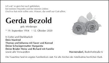 Traueranzeige von Gerda Bezold von Pegnitz-Zeitung